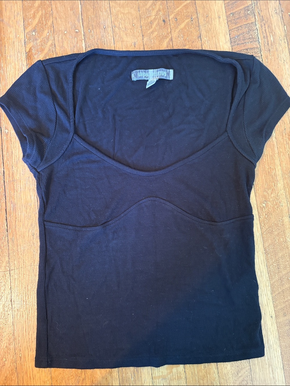 Urban Outfitters Black Scoop Cap-Sleeve Ribbed Top